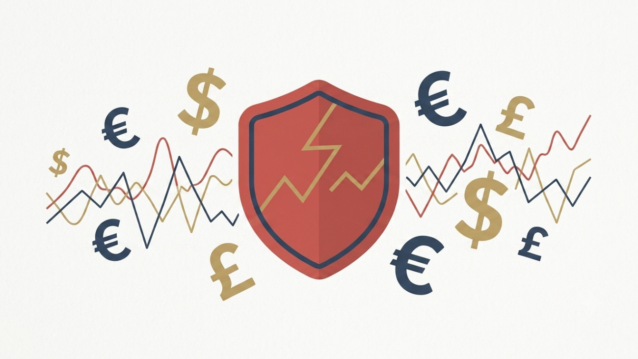 Illustration representing major currency market risks for 2026